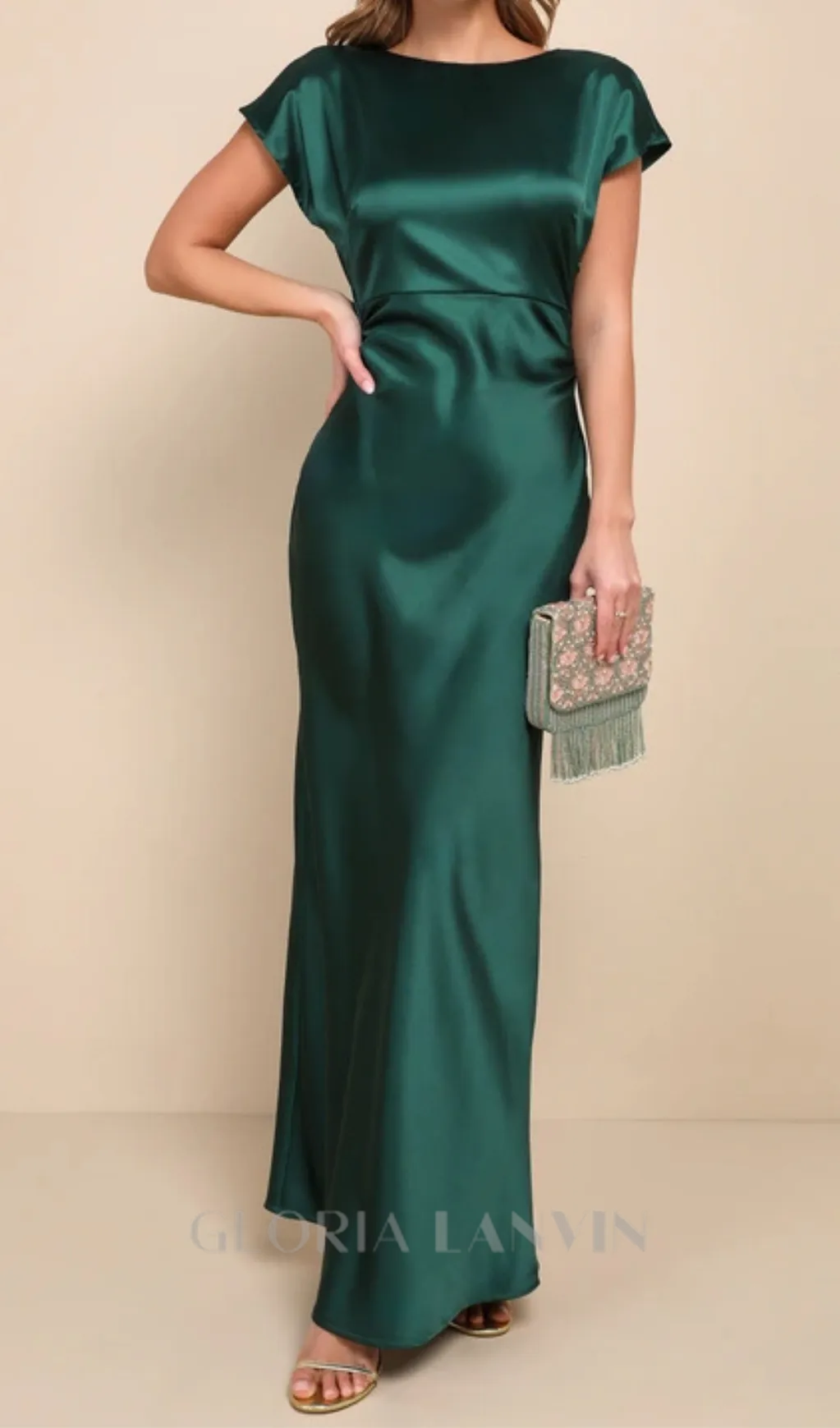 satin cowl back maxi dress in forest green Gloria Lanvin