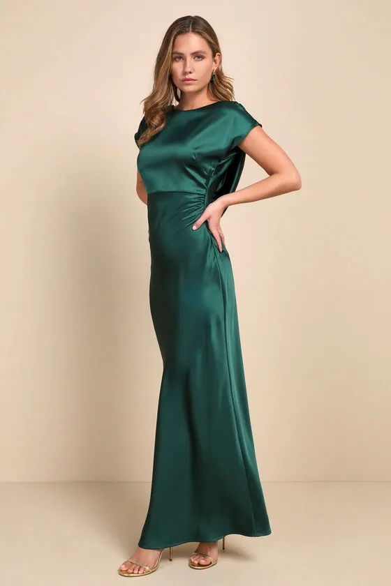 satin cowl back maxi dress in forest green Gloria Lanvin