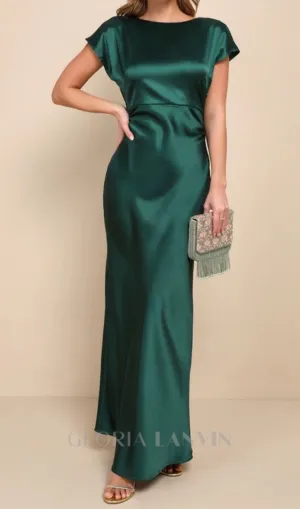 satin cowl back maxi dress in forest green Gloria Lanvin