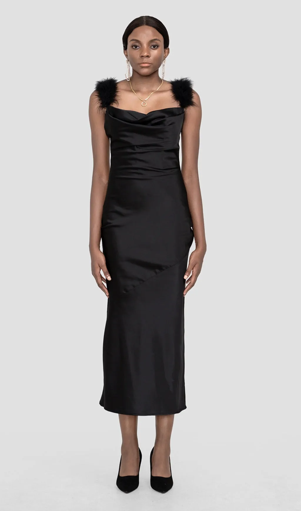 SATIN MAXI DRESS IN BLACK Gloria Lanvin