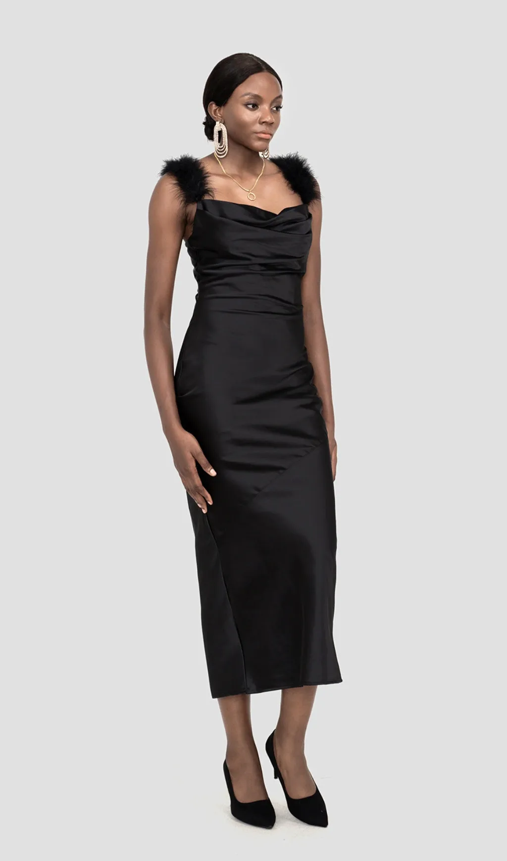 SATIN MAXI DRESS IN BLACK Gloria Lanvin