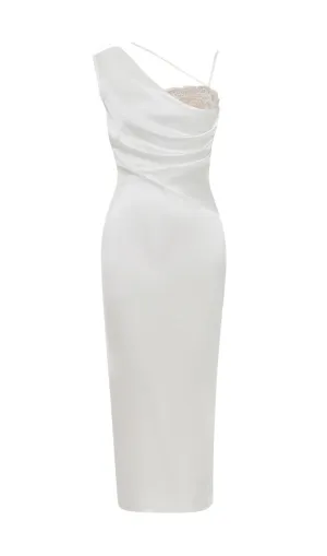 SATIN ONE SHOULDER MIDI DRESS IN WHITE Gloria Lanvin