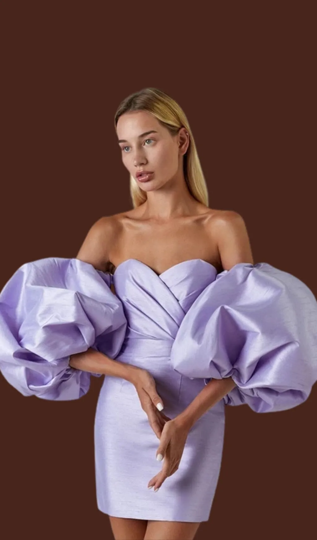 SATIN PUFF SLEEVE MINI DRESS IN LIGHT PURPLE Gloria Lanvin