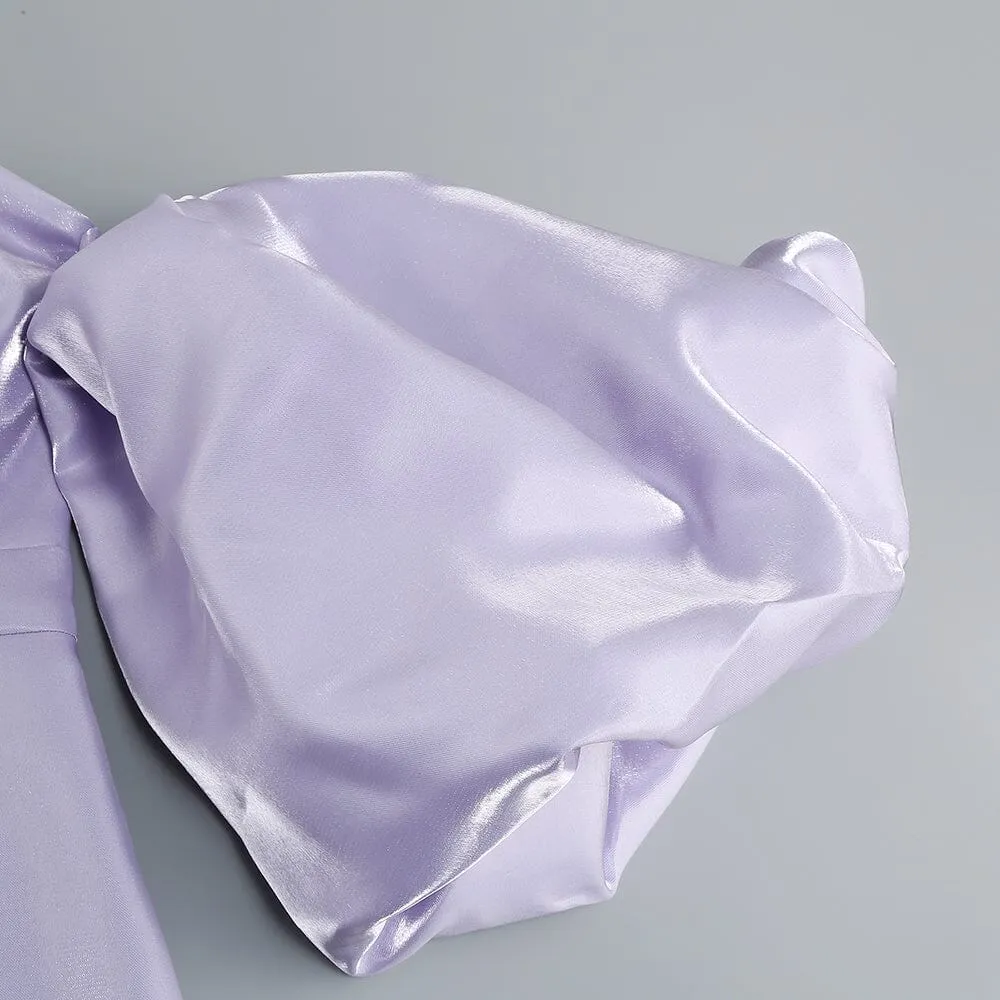 SATIN PUFF SLEEVE MINI DRESS IN LIGHT PURPLE Gloria Lanvin