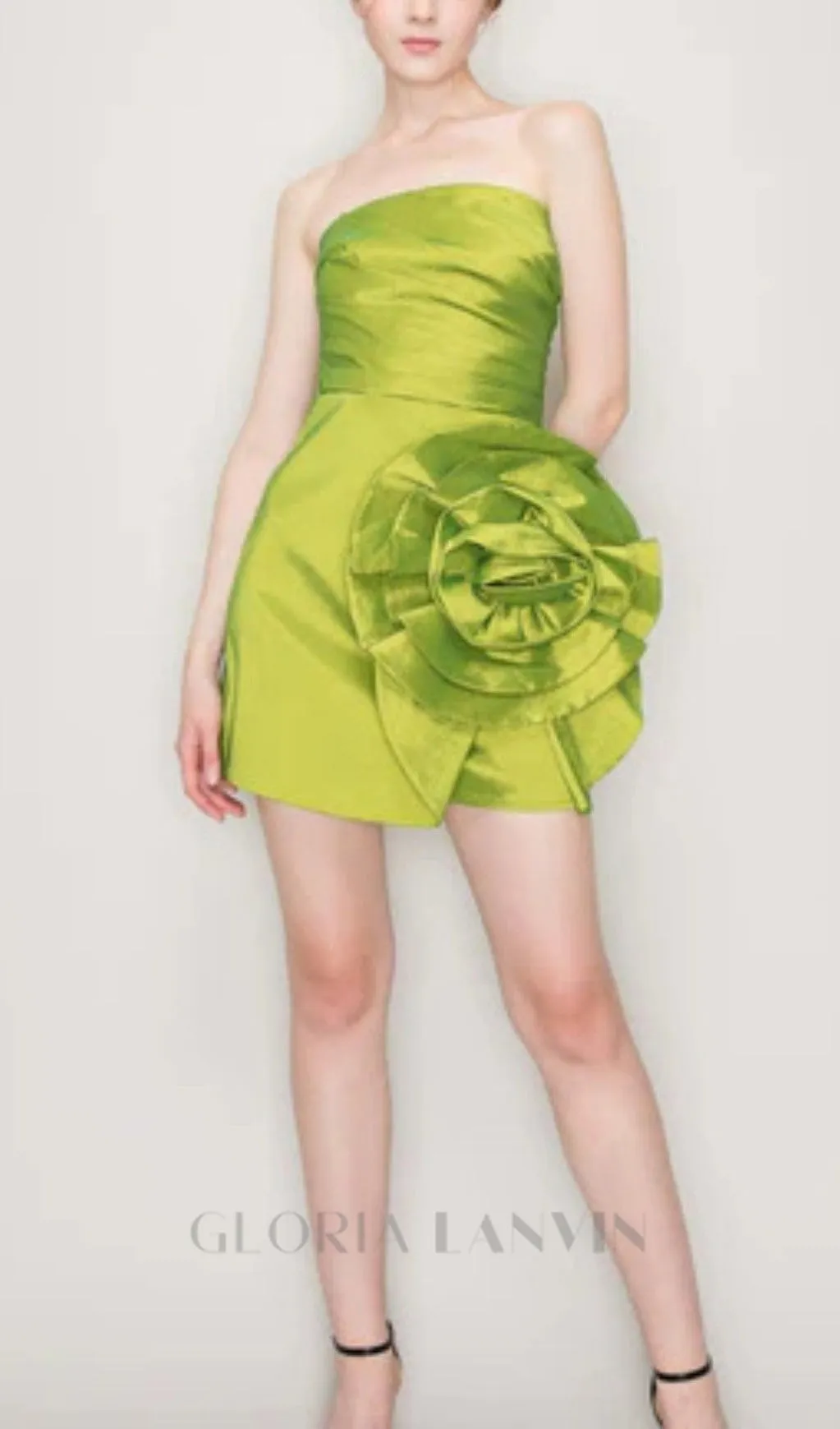 SATIN STRAPLESS 3D FLORAS MINI DRESS Gloria Lanvin