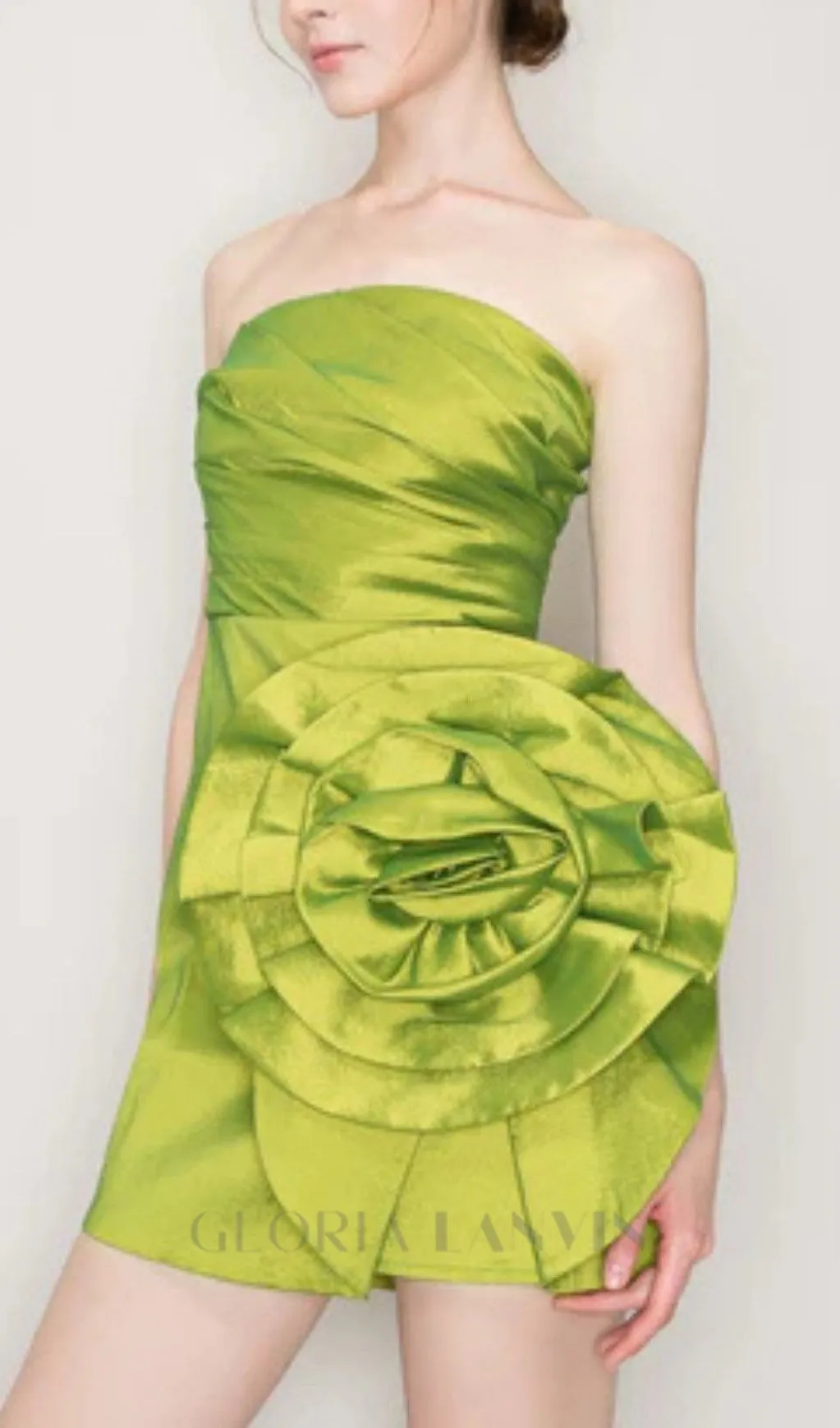 SATIN STRAPLESS 3D FLORAS MINI DRESS Gloria Lanvin