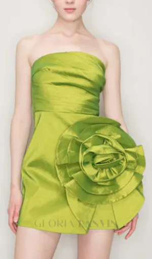 SATIN STRAPLESS 3D FLORAS MINI DRESS Gloria Lanvin