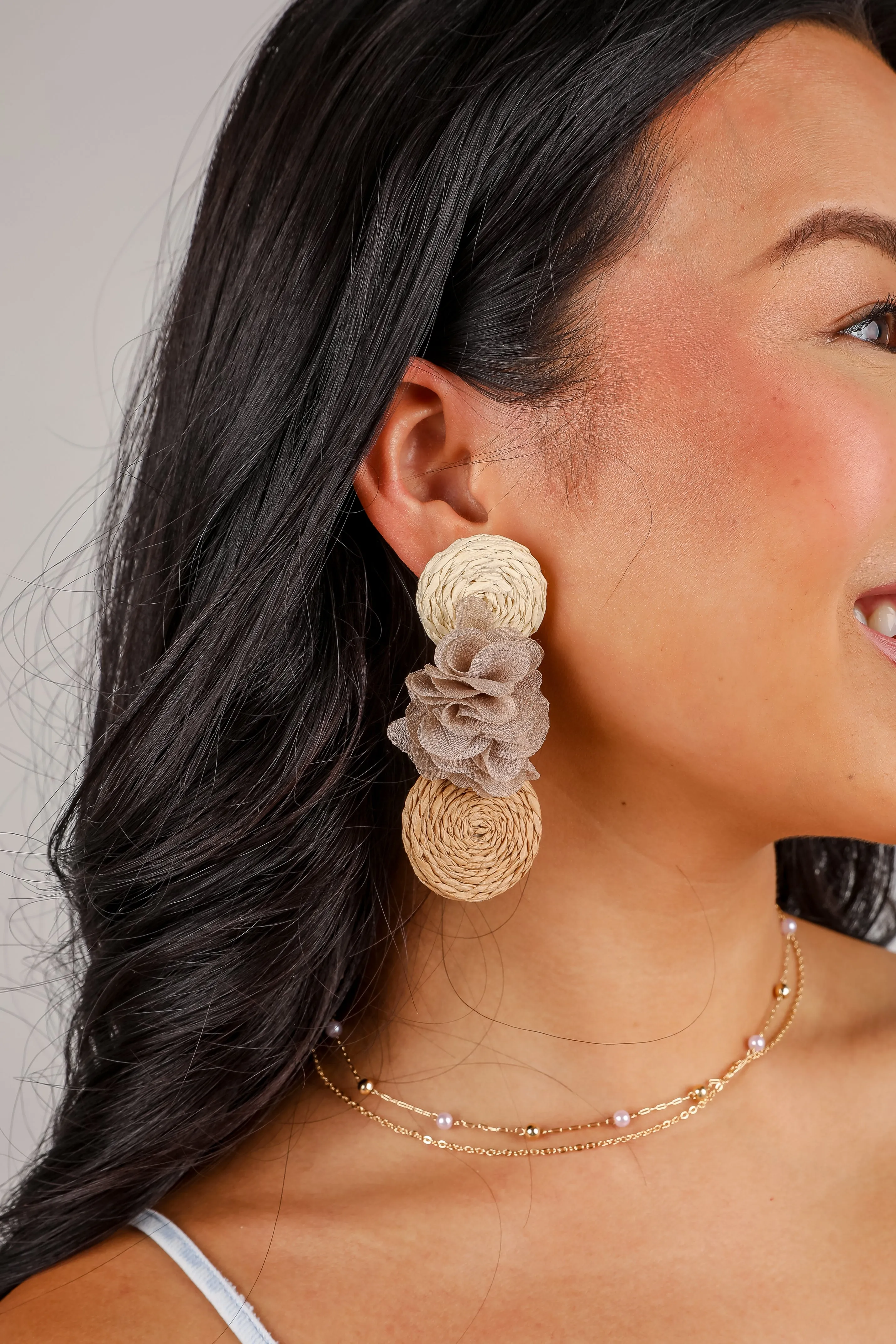 Scarlett Taupe Straw Statement Drop Earrings