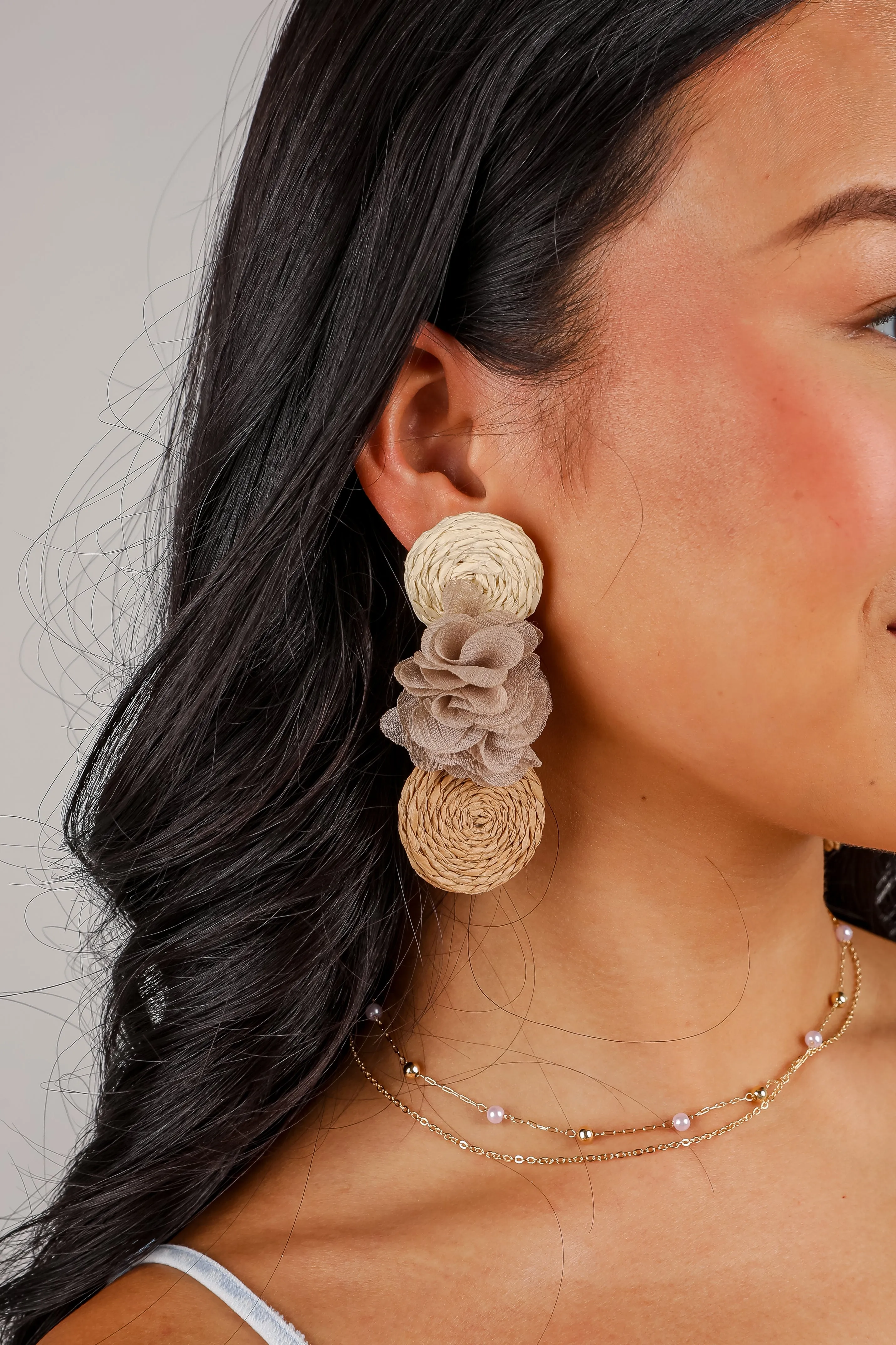 Scarlett Taupe Straw Statement Drop Earrings