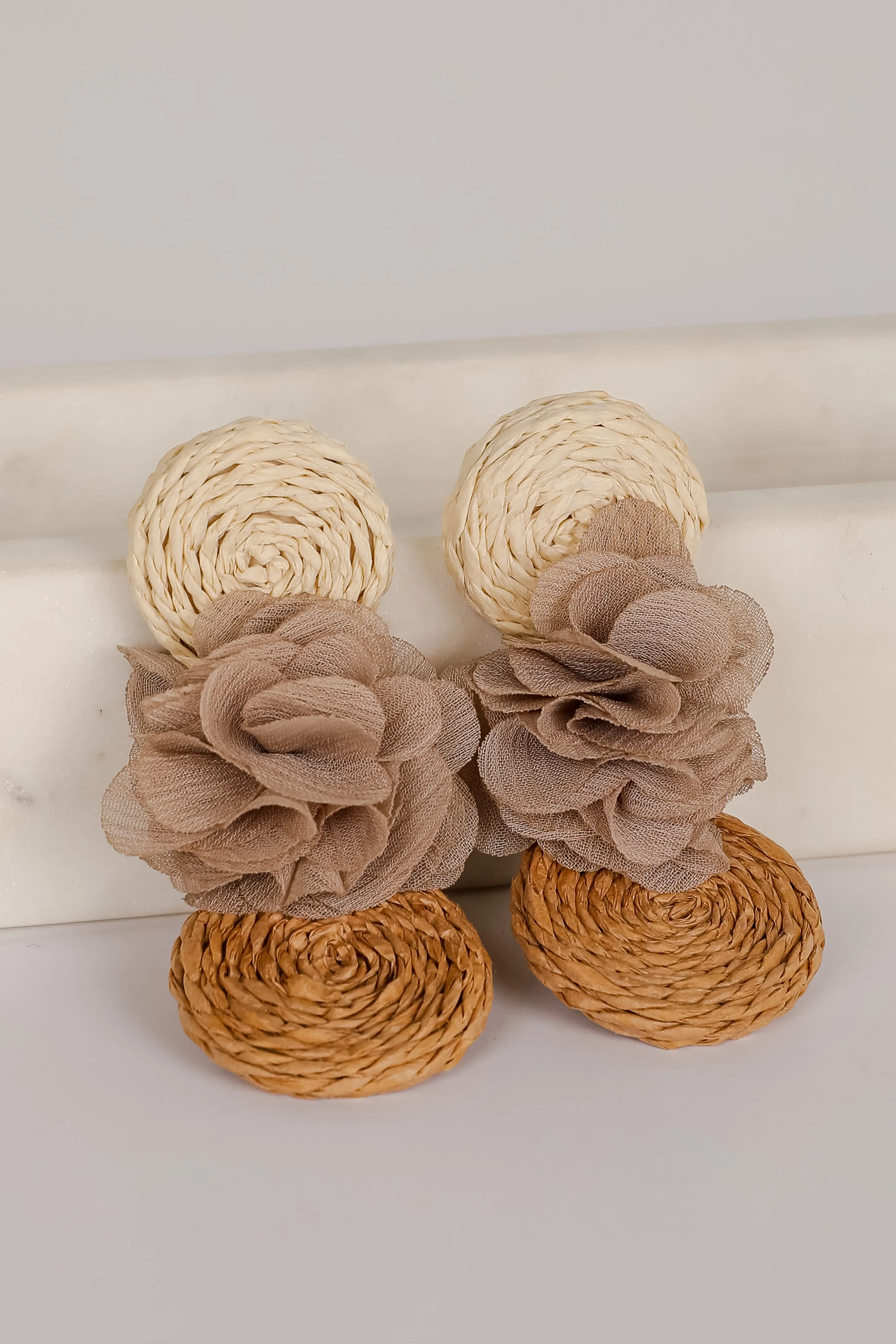 Scarlett Taupe Straw Statement Drop Earrings