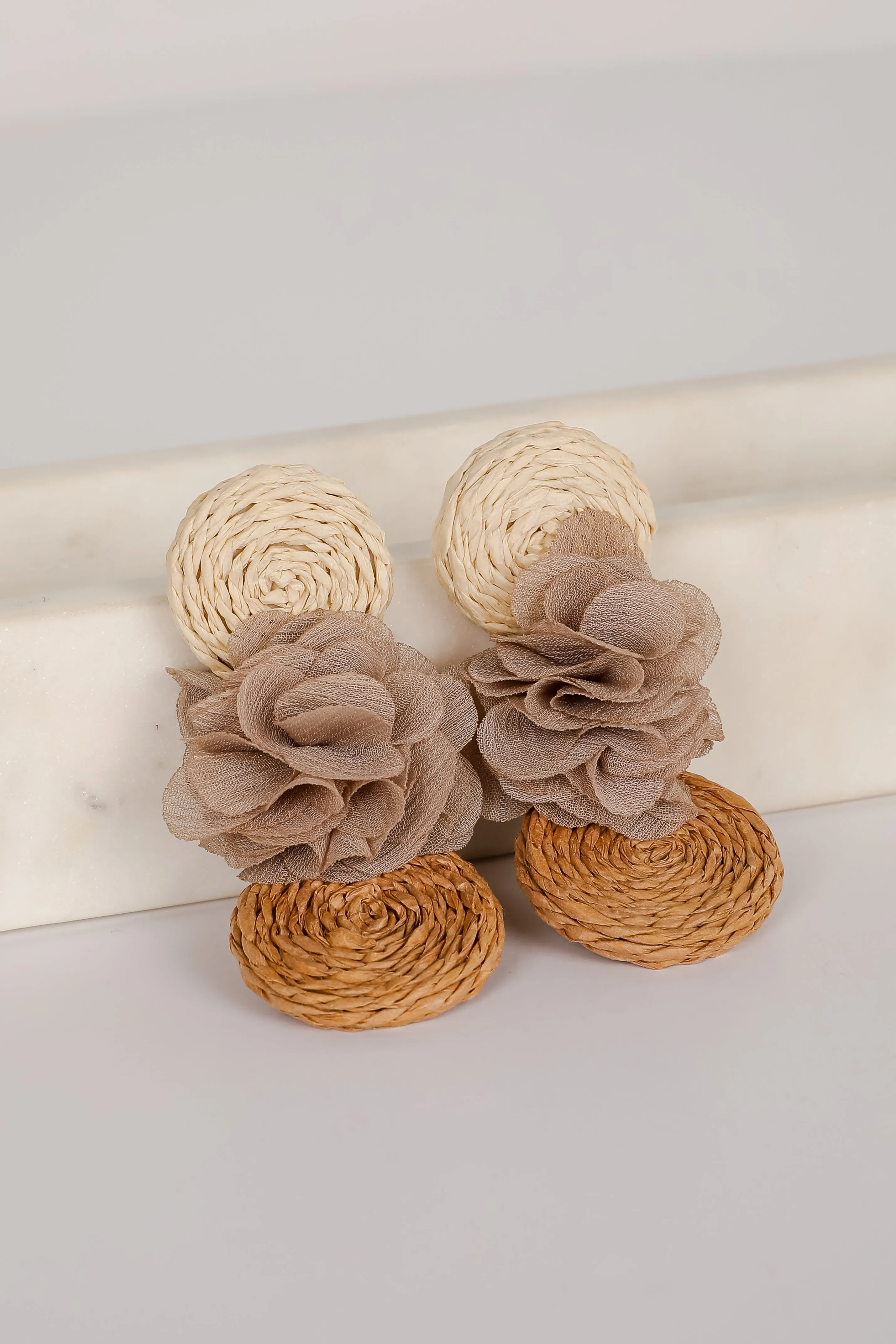 Scarlett Taupe Straw Statement Drop Earrings
