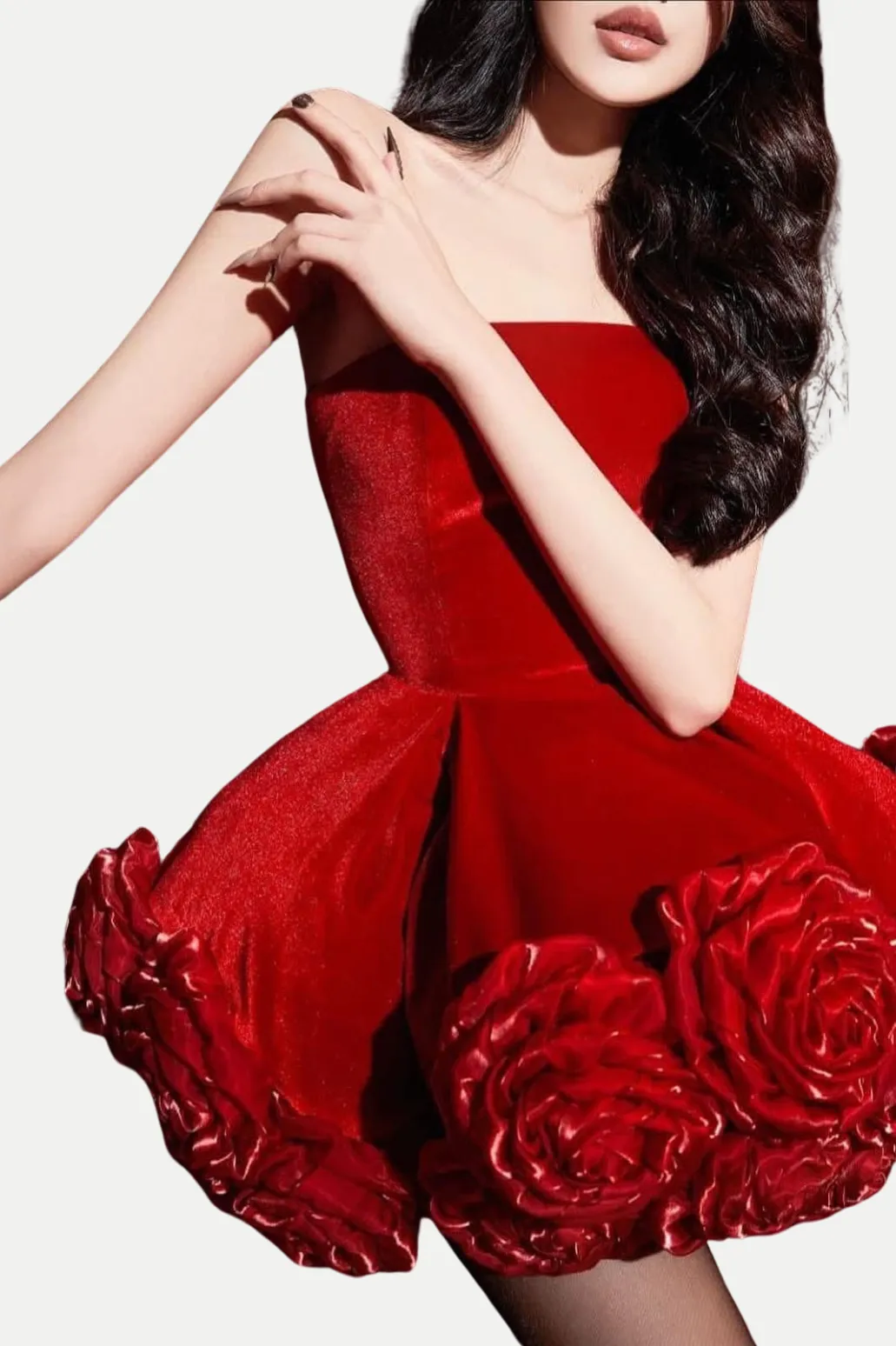 Sebast Flower Strapless Velvet Mini Dress in Red Gloria Lanvin