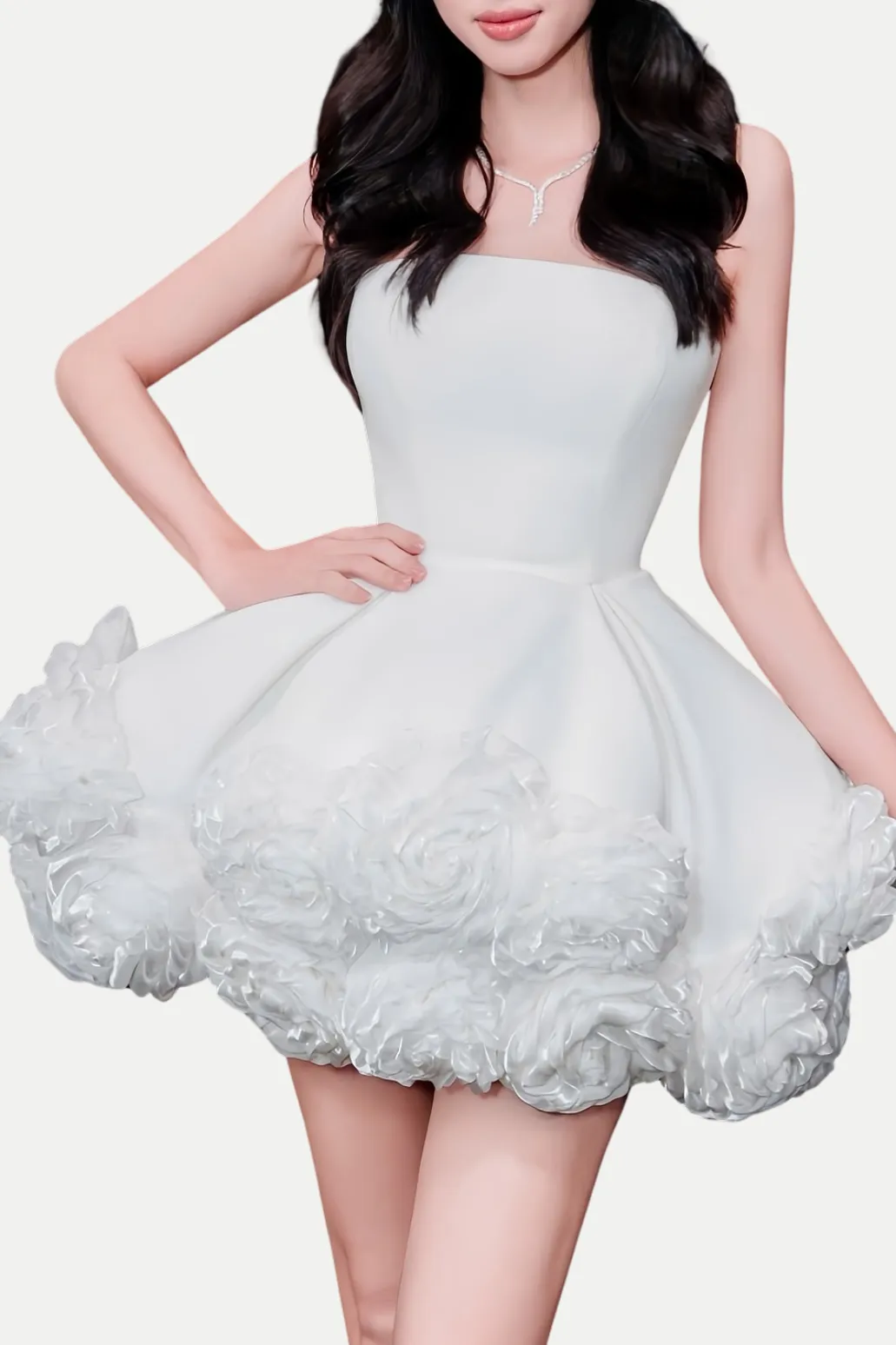 Sebast Flower Strapless Velvet Mini Dress in White Gloria Lanvin