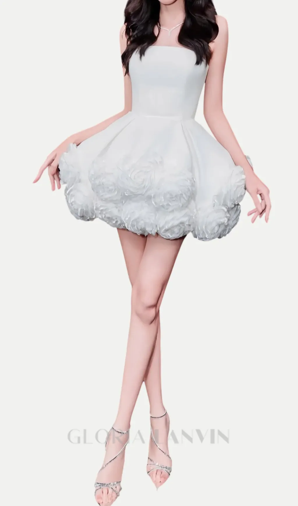 Sebast Flower Strapless Velvet Mini Dress in White Gloria Lanvin