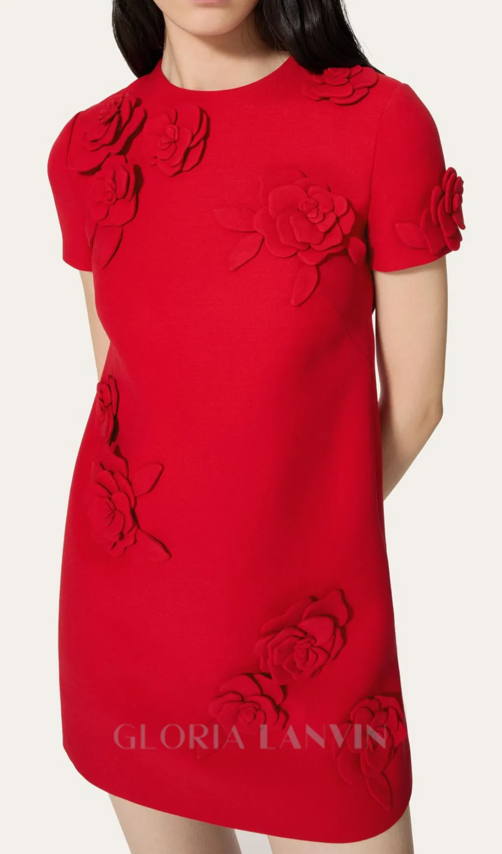 SELENA EMBROIDERED CREPE COUTURE MINI DRESS IN RED Gloria Lanvin
