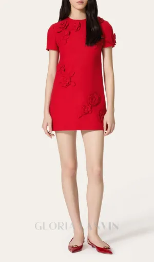 SELENA EMBROIDERED CREPE COUTURE MINI DRESS IN RED Gloria Lanvin