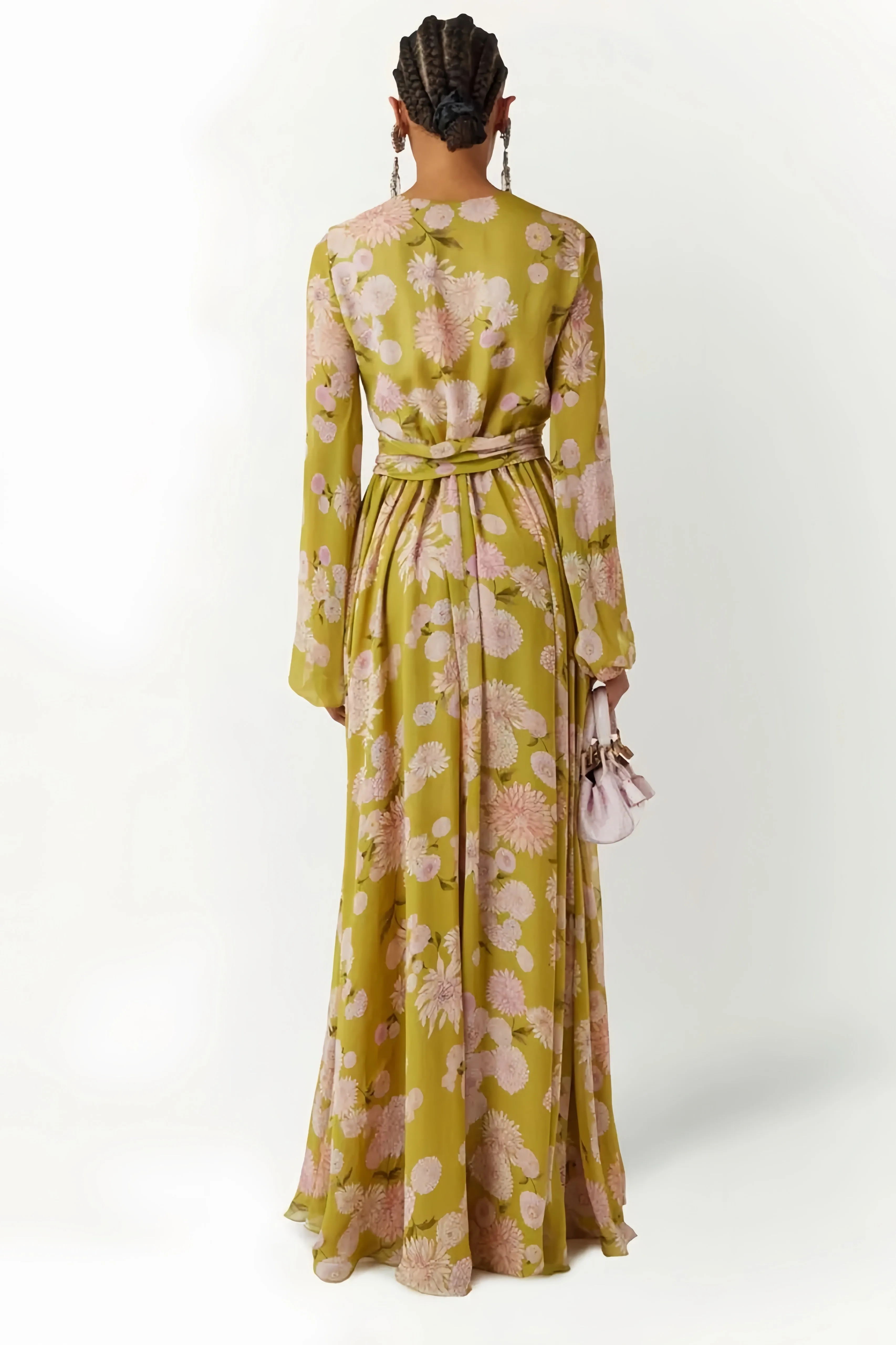 selena floral lace up puff sleeve maxi dress Gloria Lanvin