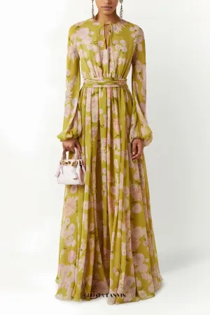 selena floral lace up puff sleeve maxi dress Gloria Lanvin