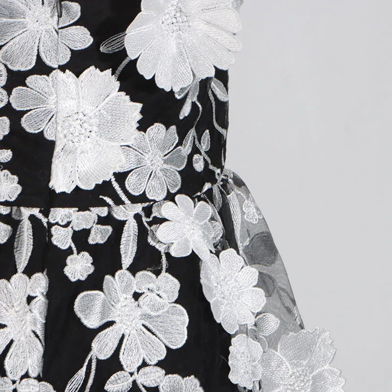 Selene 3D flower Tiered Maxi Dress In Black Gloria Lanvin