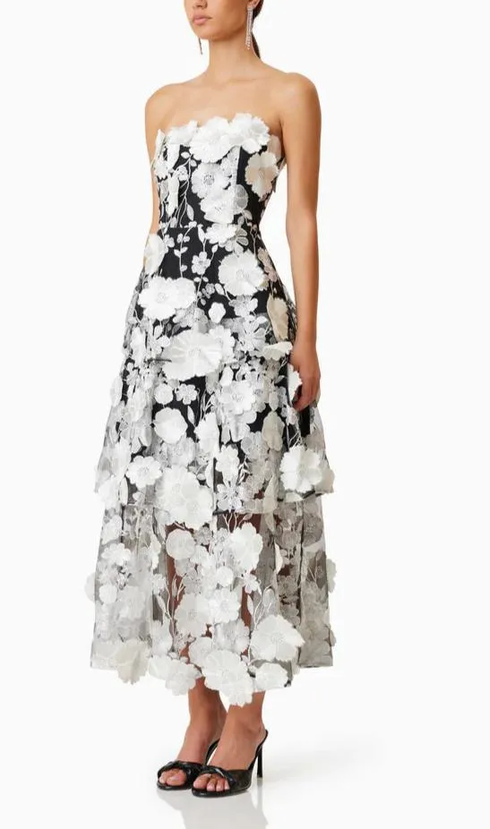 Selene 3D flower Tiered Maxi Dress In Black Gloria Lanvin