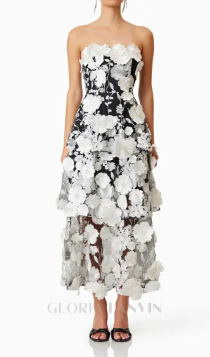 Selene 3D flower Tiered Maxi Dress In Black Gloria Lanvin