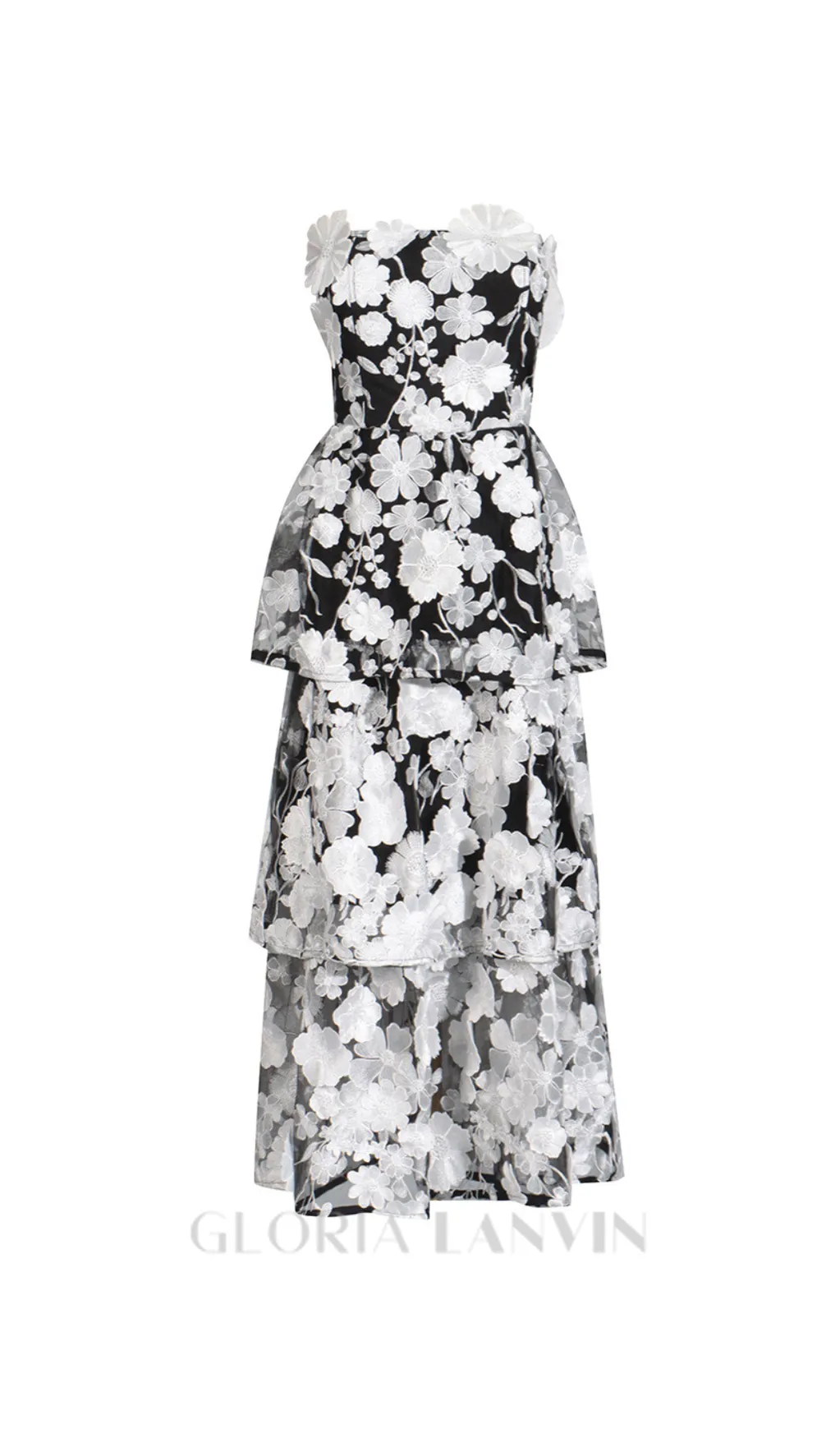 Selene 3D flower Tiered Maxi Dress In Black Gloria Lanvin