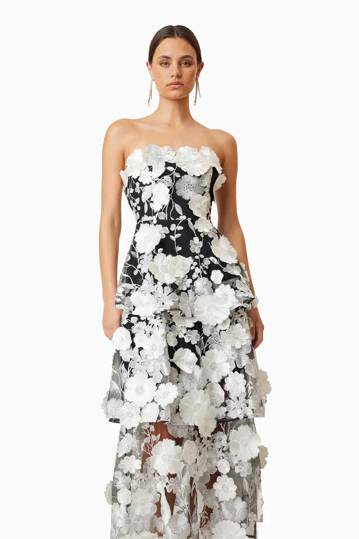 Selene 3D flower Tiered Maxi Dress In Black Gloria Lanvin