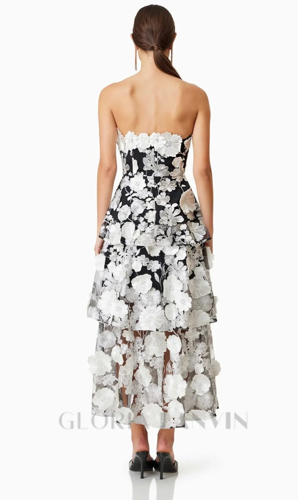Selene 3D flower Tiered Maxi Dress In Black Gloria Lanvin