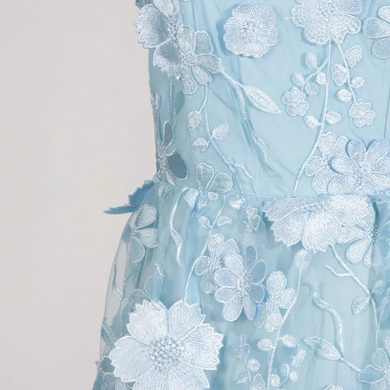 Selene 3D flower Tiered Maxi Dress In Blue Gloria Lanvin