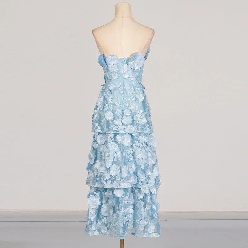 Selene 3D flower Tiered Maxi Dress In Blue Gloria Lanvin