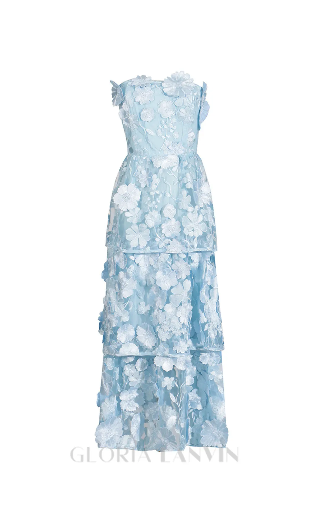 Selene 3D flower Tiered Maxi Dress In Blue Gloria Lanvin