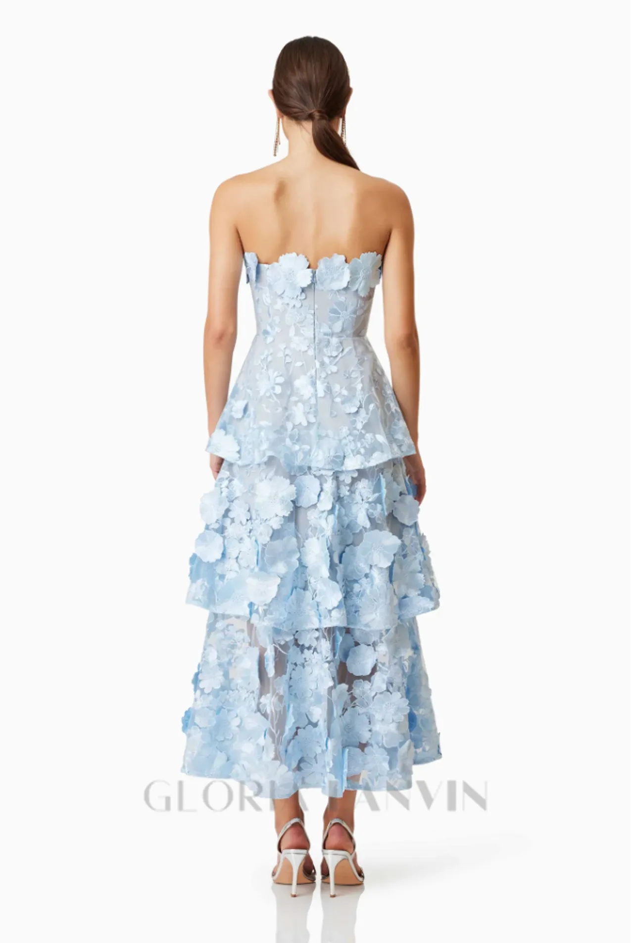 Selene 3D flower Tiered Maxi Dress In Blue Gloria Lanvin