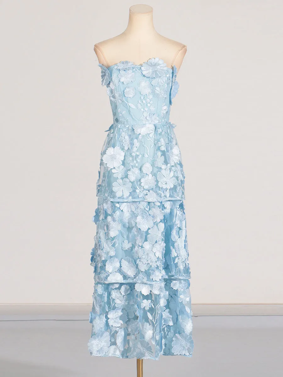 Selene 3D flower Tiered Maxi Dress In Blue Gloria Lanvin
