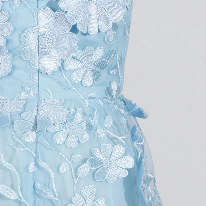 Selene 3D flower Tiered Maxi Dress In Blue Gloria Lanvin