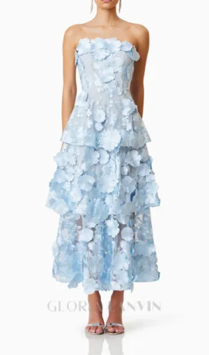 Selene 3D flower Tiered Maxi Dress In Blue Gloria Lanvin