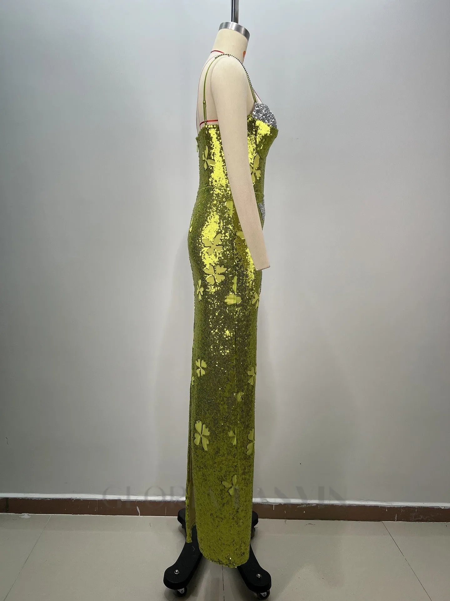 sequin Bow print bodycon maxi dress in green Gloria Lanvin