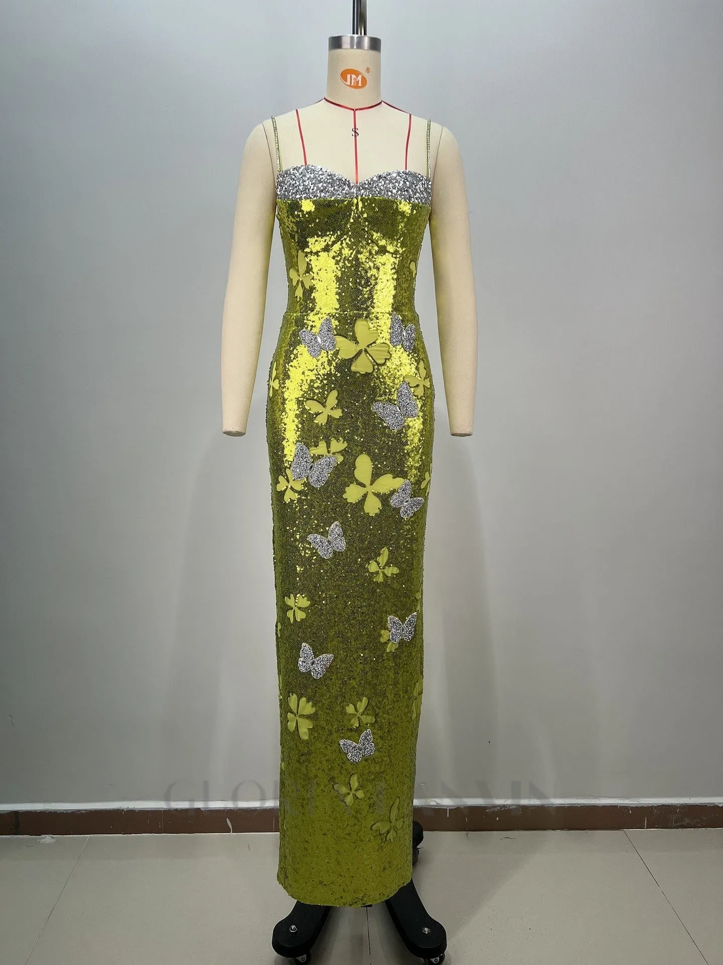 sequin Bow print bodycon maxi dress in green Gloria Lanvin