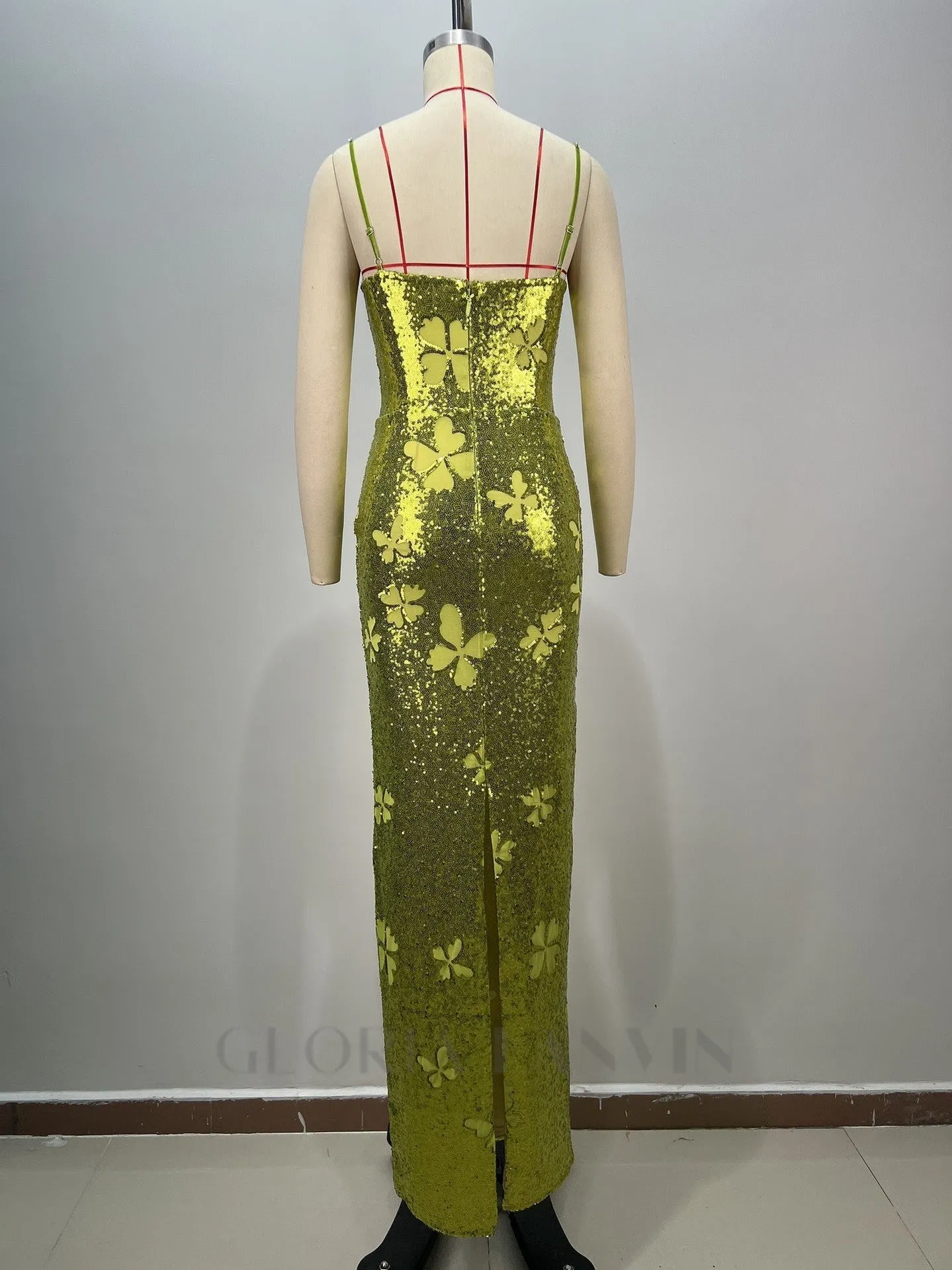 sequin Bow print bodycon maxi dress in green Gloria Lanvin