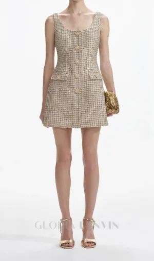 Sequin-embellished checked metallic boucl-tweed mini dress in gold Gloria Lanvin