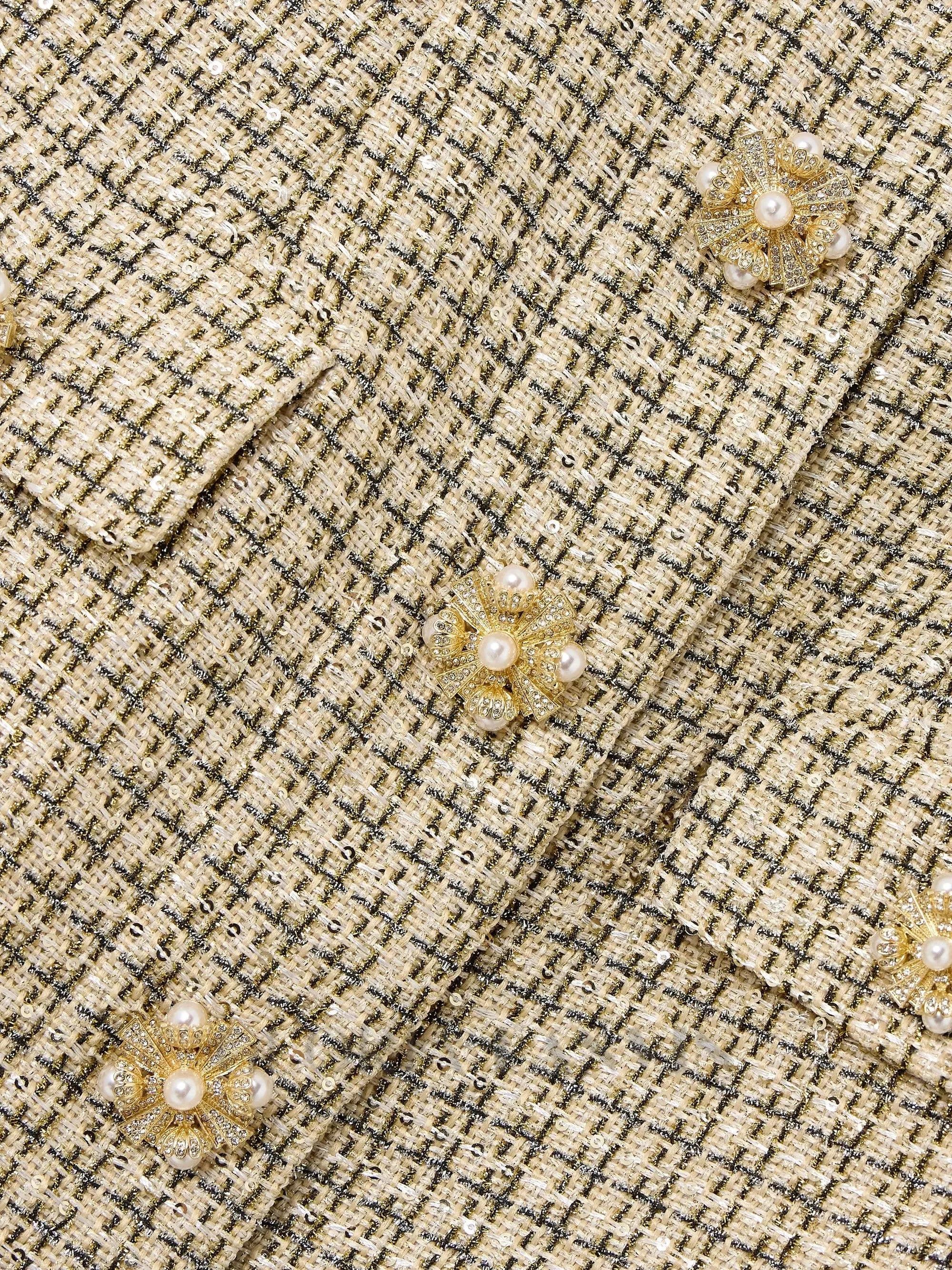 Sequin-embellished checked metallic boucl-tweed mini dress in gold Gloria Lanvin