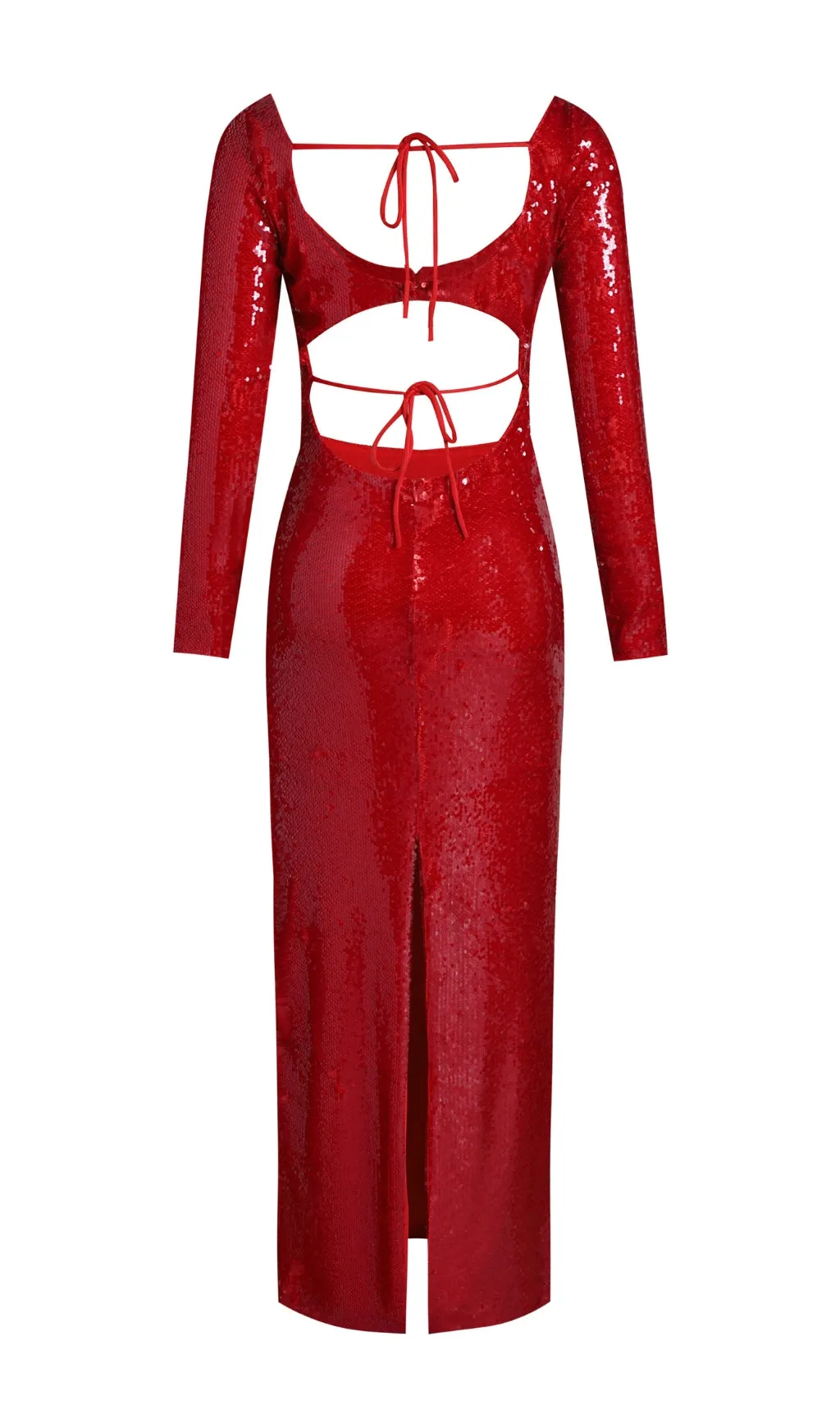 SEQUIN-EMBROIDERED CUT-OUT MAXI DRESS IN RED Gloria Lanvin