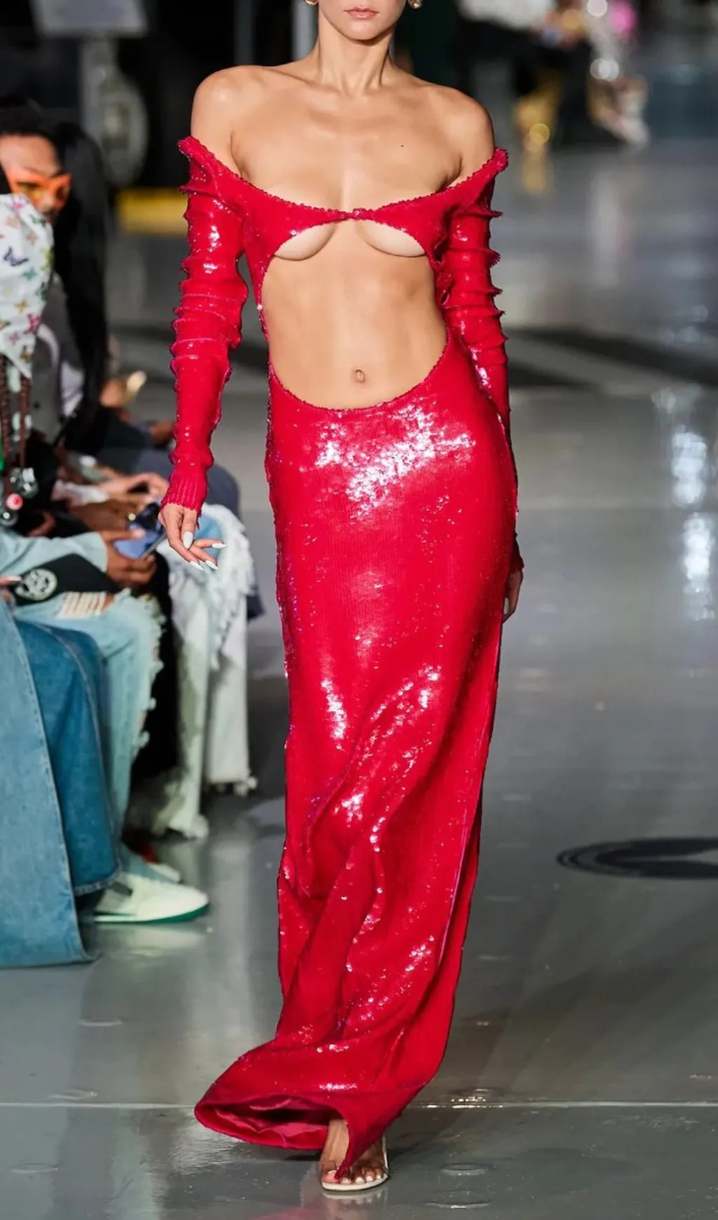 SEQUIN-EMBROIDERED CUT-OUT MAXI DRESS IN RED Gloria Lanvin