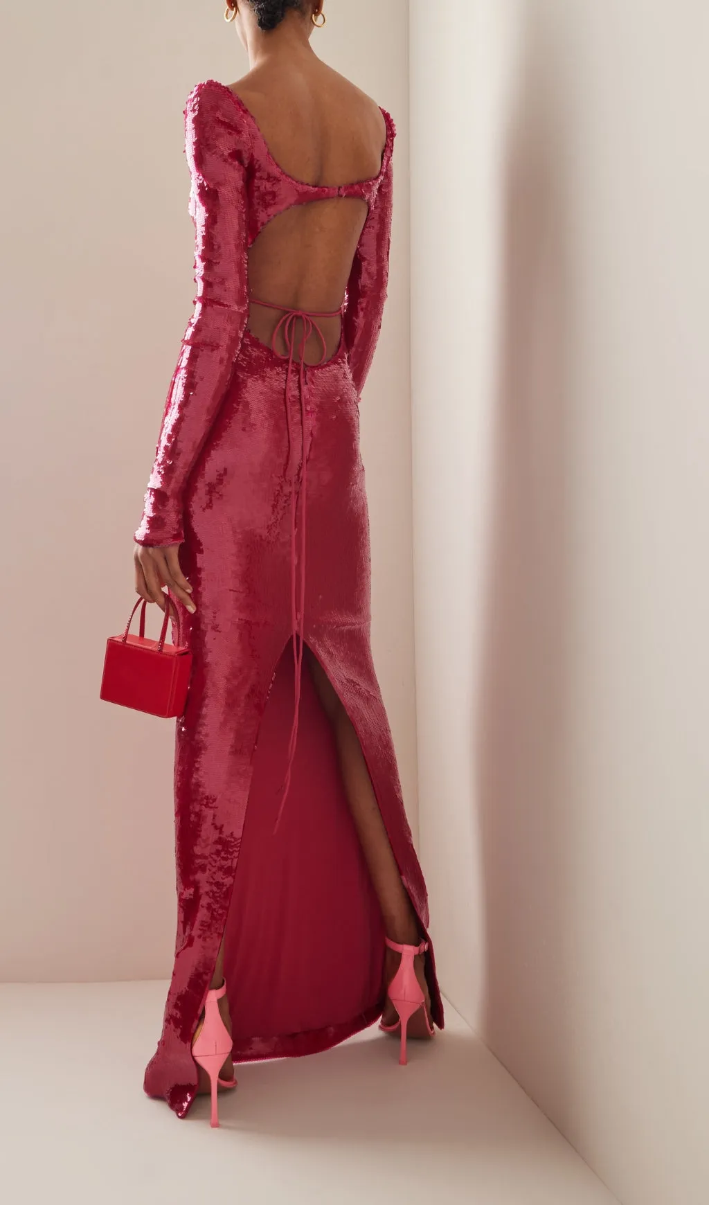 SEQUIN-EMBROIDERED CUT-OUT MAXI DRESS IN RED Gloria Lanvin