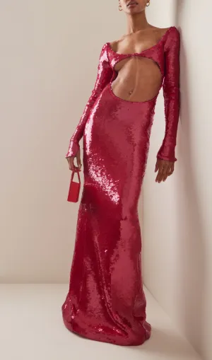 SEQUIN-EMBROIDERED CUT-OUT MAXI DRESS IN RED Gloria Lanvin