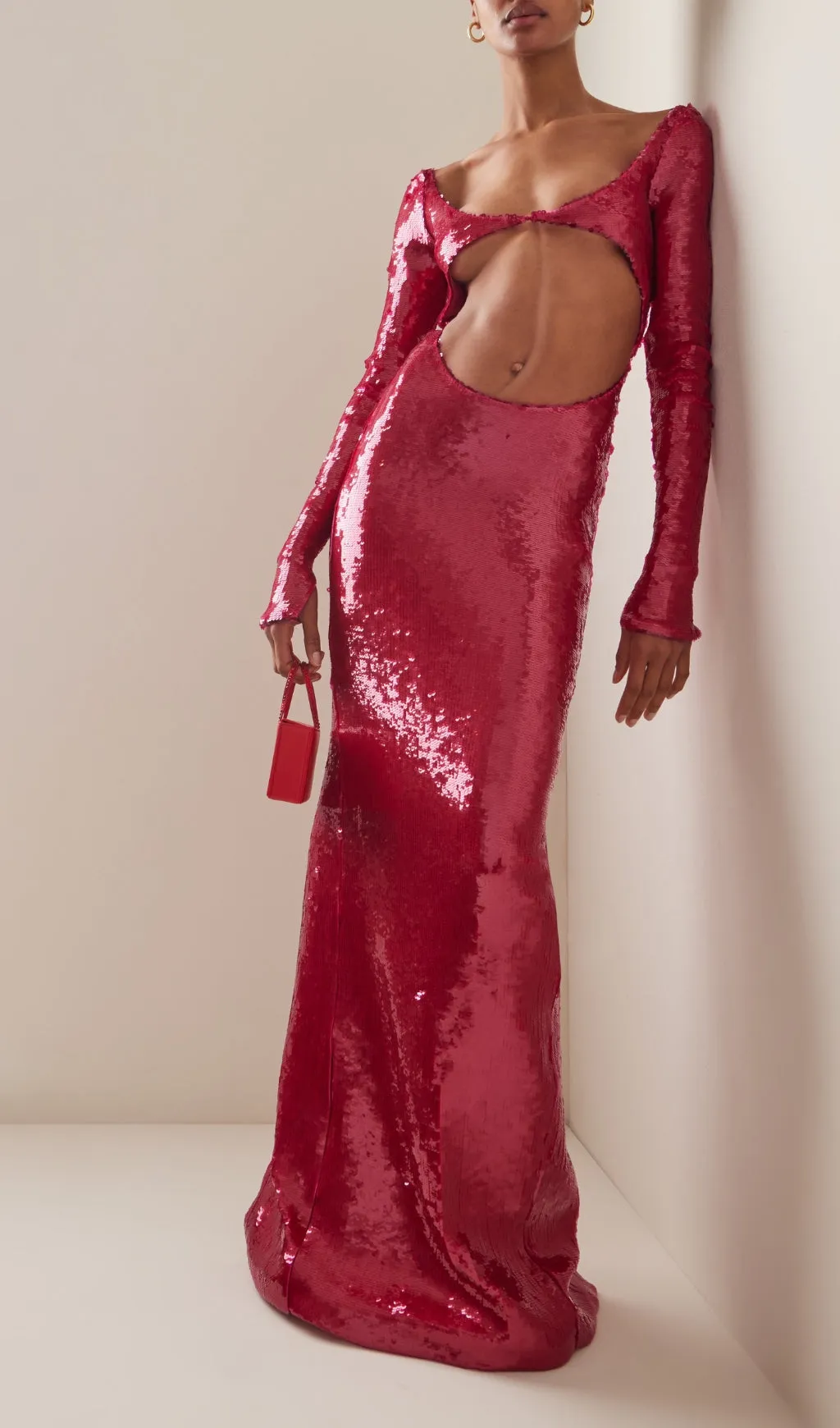 SEQUIN-EMBROIDERED CUT-OUT MAXI DRESS IN RED Gloria Lanvin