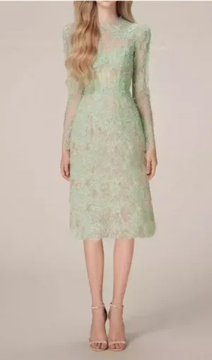 SEQUIN EMBROIDERED ULTRA-SLIM LACE MIDI DRESS Gloria Lanvin
