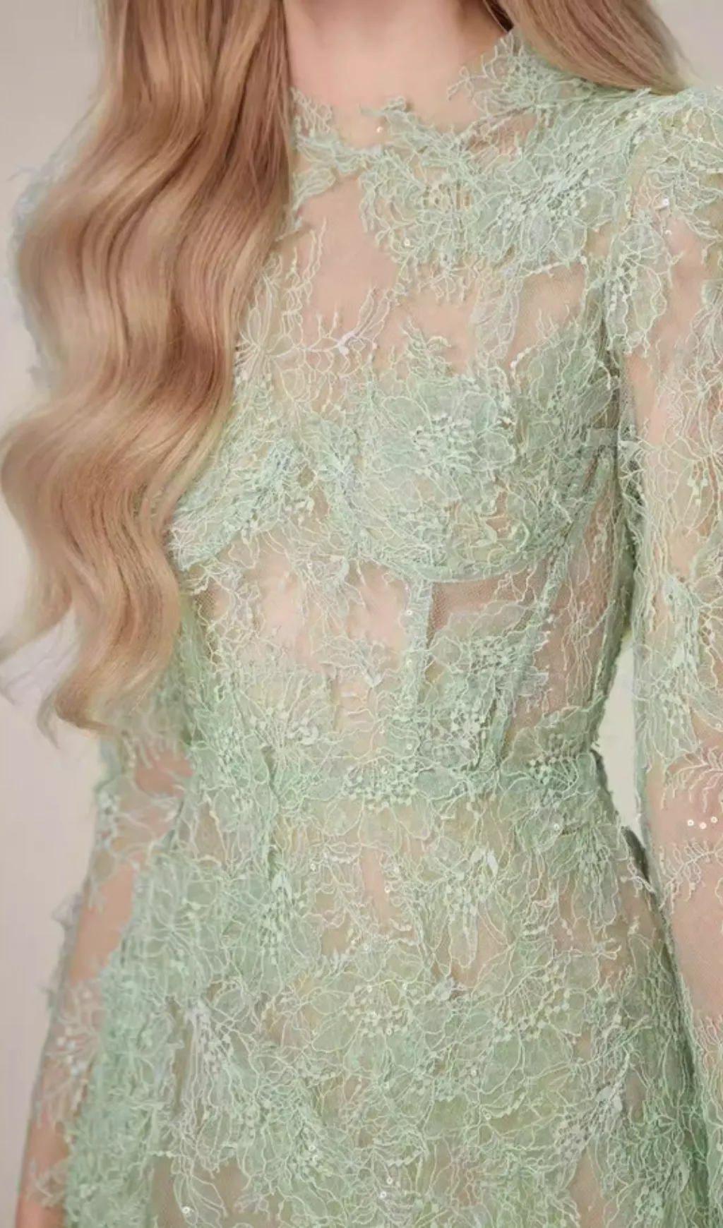 SEQUIN EMBROIDERED ULTRA-SLIM LACE MIDI DRESS Gloria Lanvin