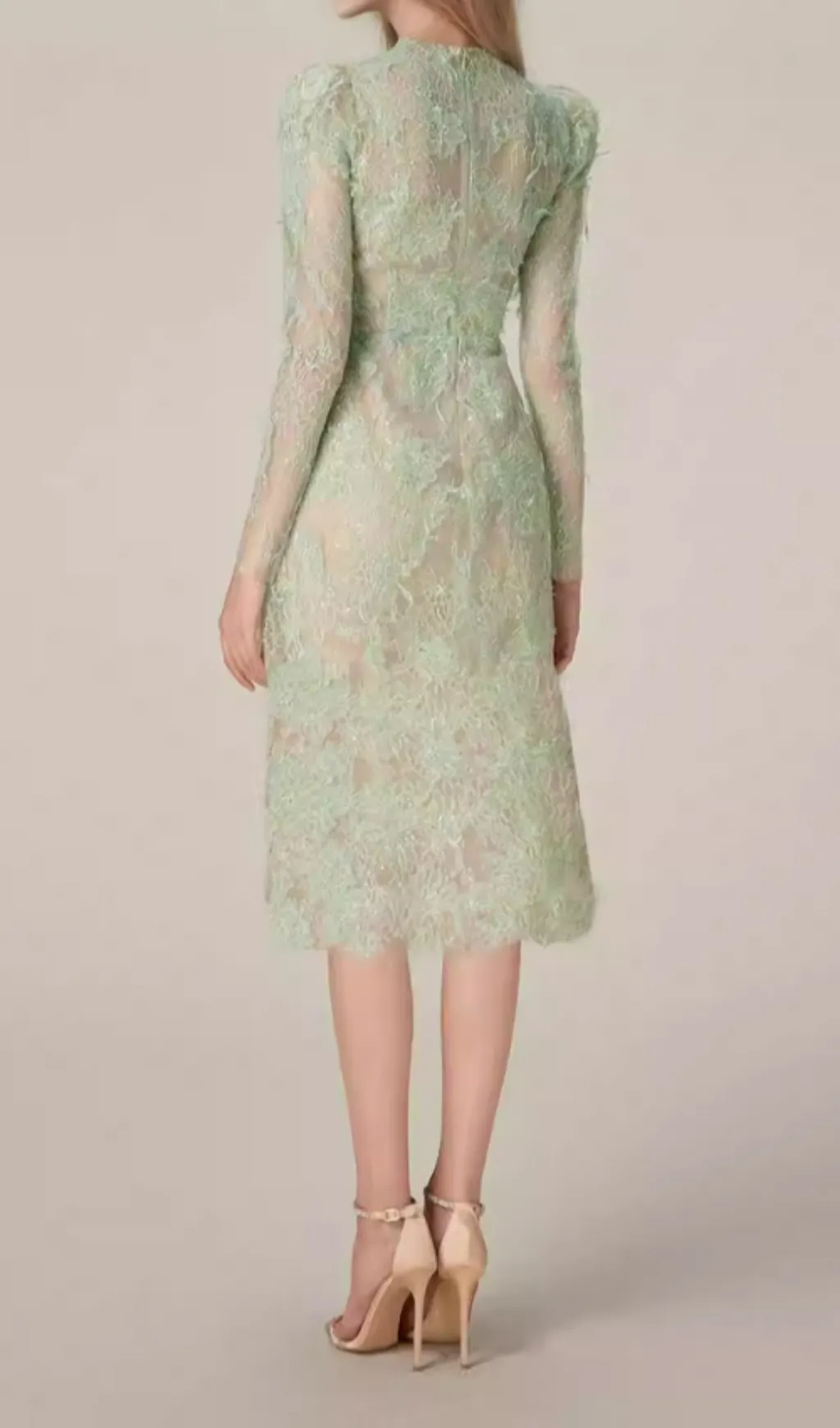 SEQUIN EMBROIDERED ULTRA-SLIM LACE MIDI DRESS Gloria Lanvin