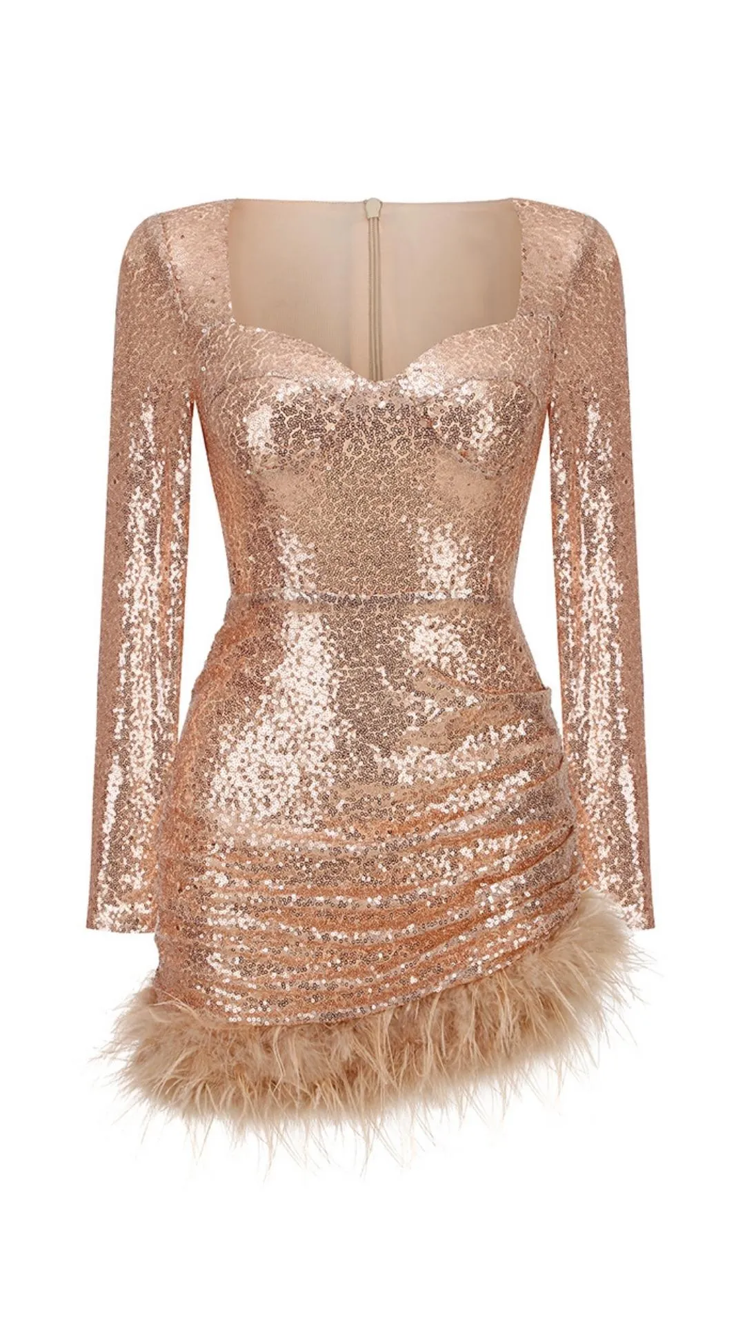 SEQUIN FEATHER MINI DRESS IN ROSE GOLD Gloria Lanvin