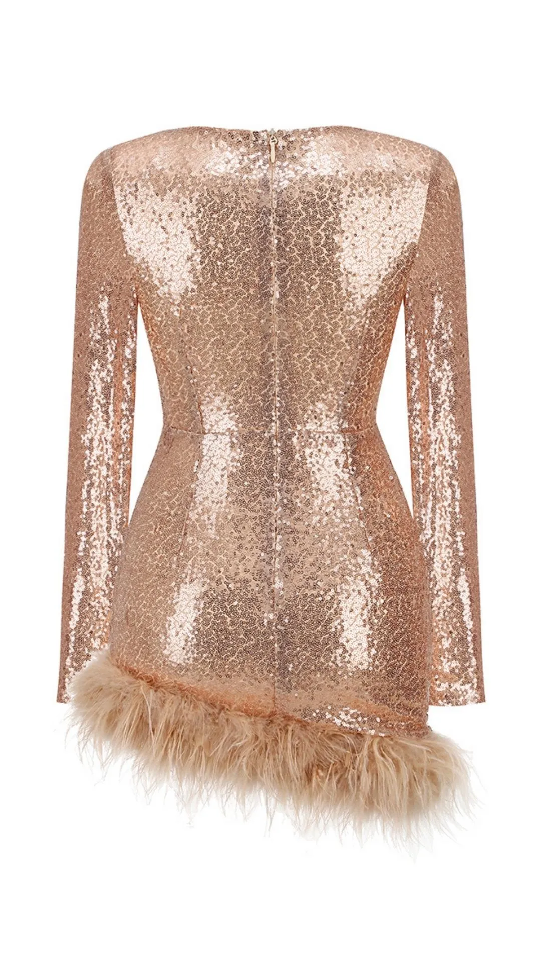 SEQUIN FEATHER MINI DRESS IN ROSE GOLD Gloria Lanvin